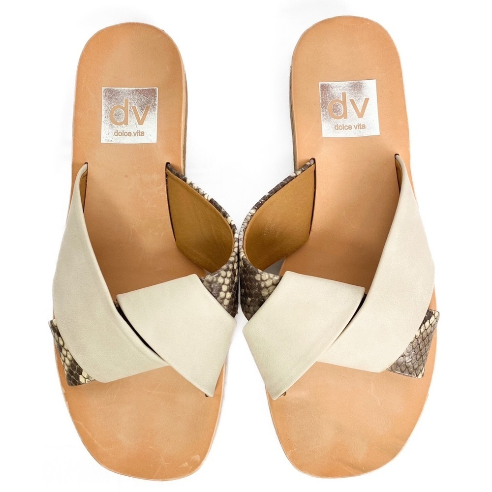Dolce Vita Womens Sandals 6 Ivory Snakeskin Slides Neutral‎ Beachy Casual - Picture 7 of 13